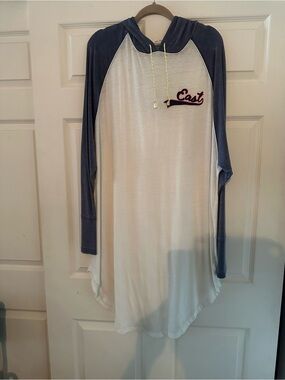 We The Free Free People Tunic Hoodie Top L - White & Navy NWOT